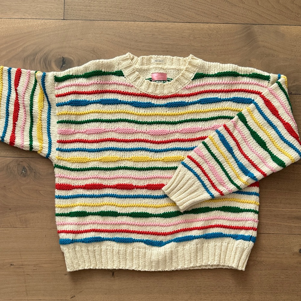 MOTHER The Jumper Cream & Multicolor Striped Crewneck Sweater